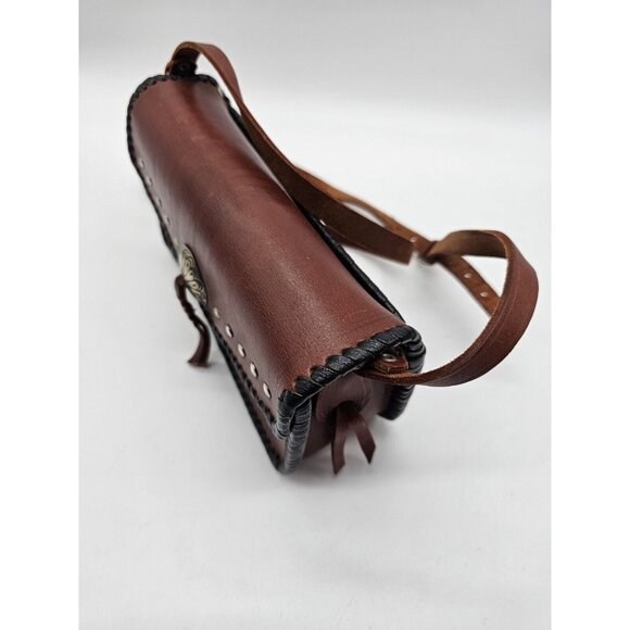 Vintage Four Winds Leather Crossbody Purse Handbag,Pewter Accents Western Boho - Picture 3 of 15